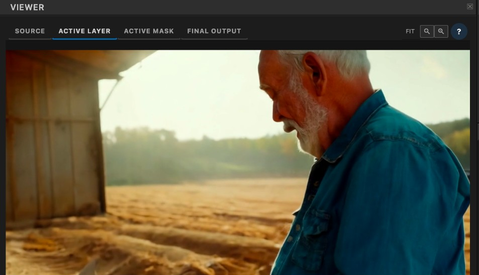 Active Layer viewer — unmasked source frame